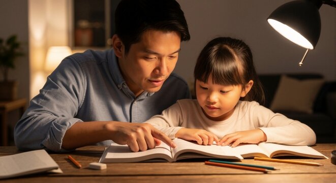 Parent helping child with homework